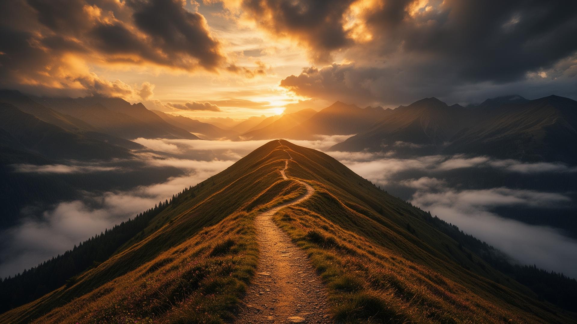 Paisaje de montañas al atardecer